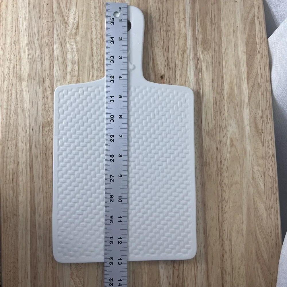 Ceramic white serving/ cutting/charcuterie board- made bunny and woven design